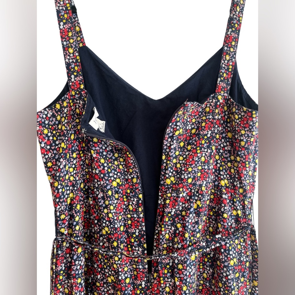 J.CREW Ditsy Floral Linen Tie Waist Tiered Ruffle Maxi Dress Size 8 Navy - Picture 10 of 15